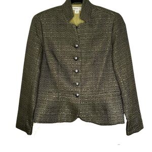 Coldwater Creek Green Tweed Lined 5-Button Long Sleeve Career Blazer Sz 4-6